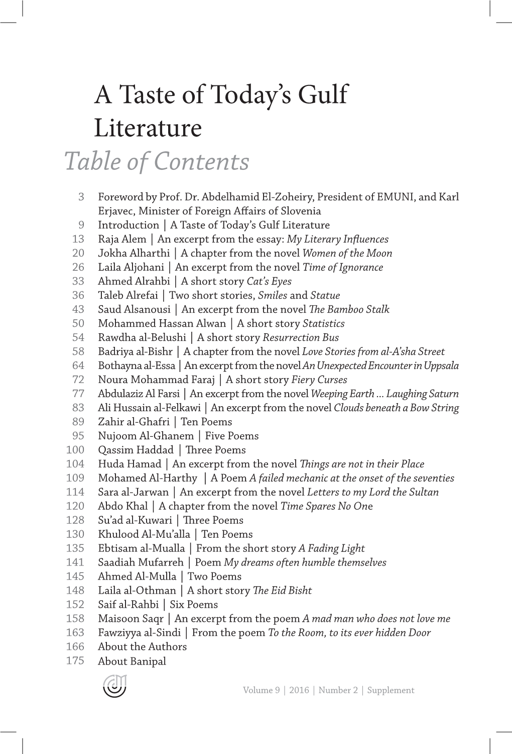 A Taste of Today's Gulf Literature Table of Contents