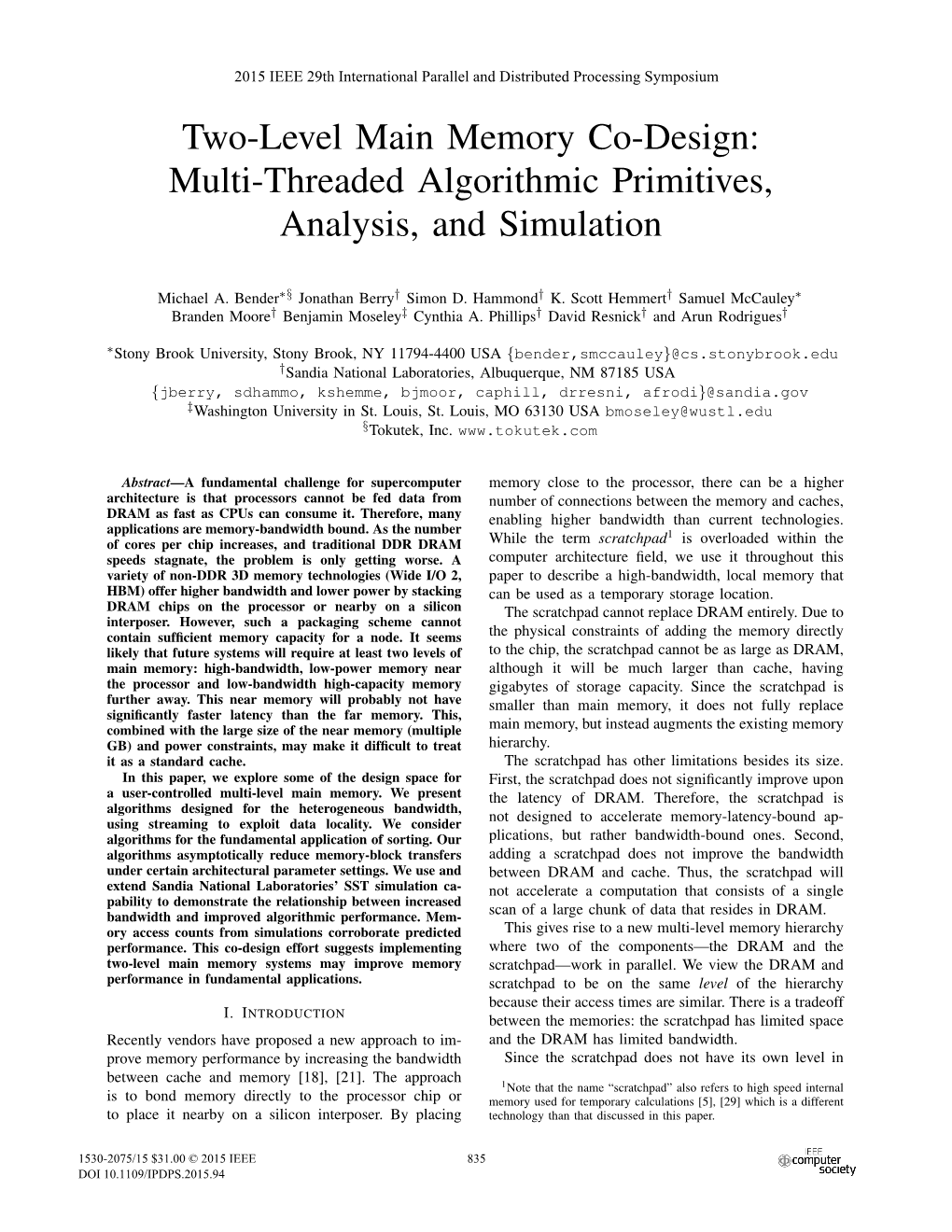 Two-Level Main Memory Co-Design: Multi-Threaded Algorithmic Primitives, Analysis, and Simulation