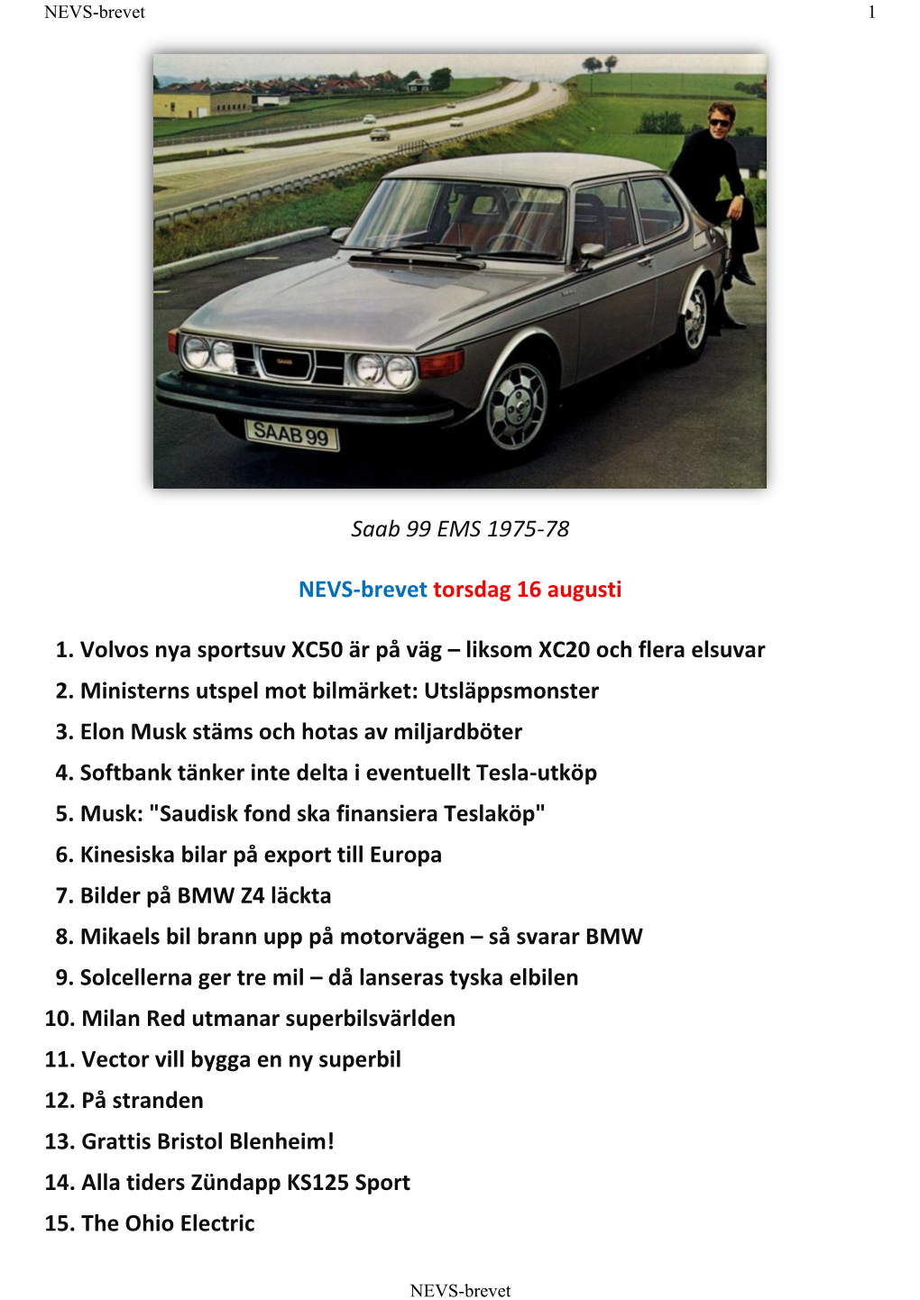 Saab 99 EMS 1975-78 NEVS-Brevet Torsdag 16 Augusti 1