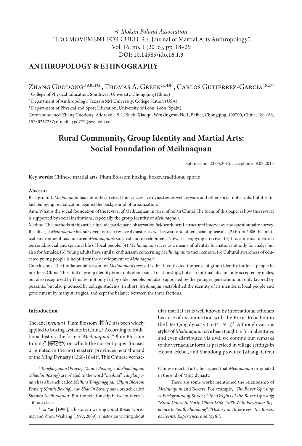 Rural Community, Group Identity and Martial Arts: Social Foundation of Meihuaquan