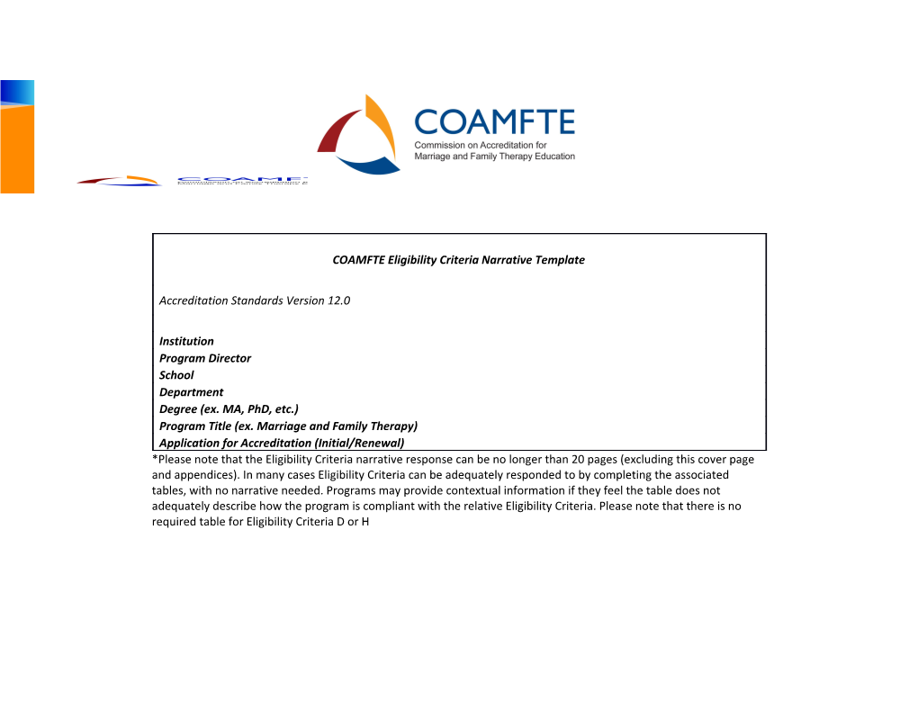 COAMFTE Eligibility Criteria Narrative Template 4