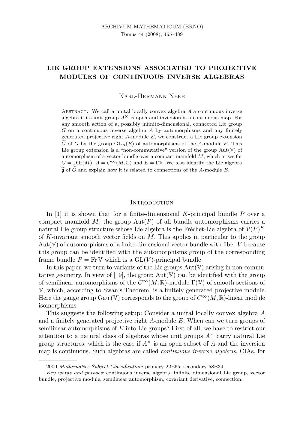 Lie Group Extensions Associated to Projective Modules of Continuous Inverse Algebras