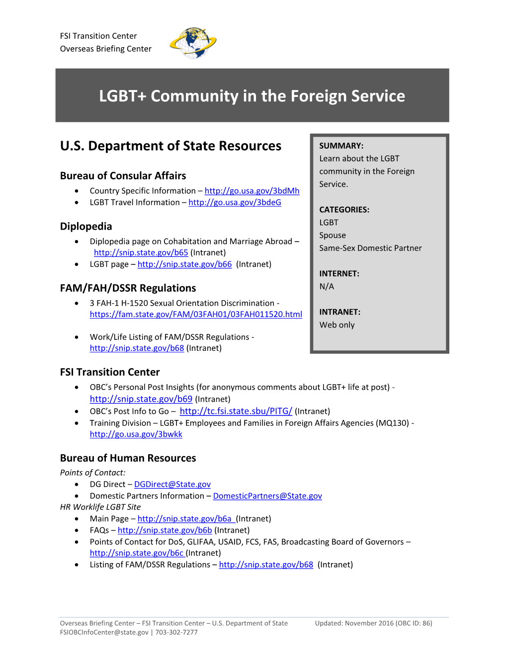 LGBT+ Community in the Foreign Service