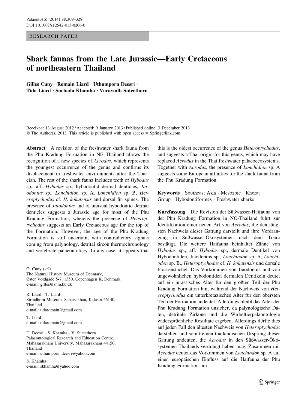 Shark Faunas from the Late Jurassic—Early Cretaceous of Northeastern Thailand