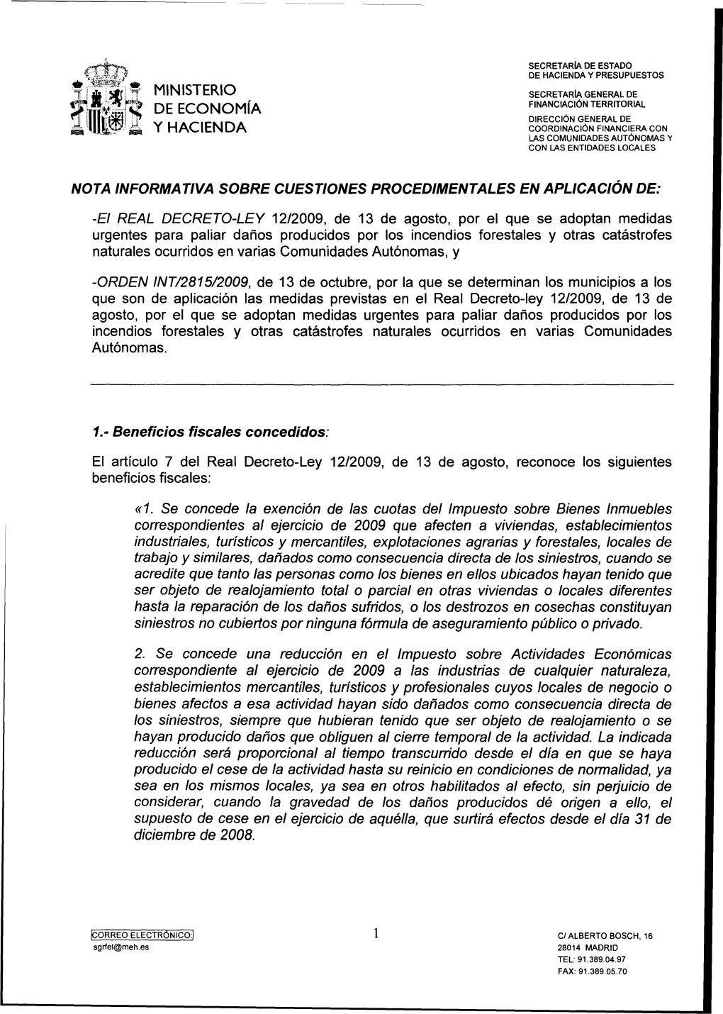 NOTA INFORMATIVA SOBRE CUESTIONES PROCEDIMENTALES EN Aplicación DE