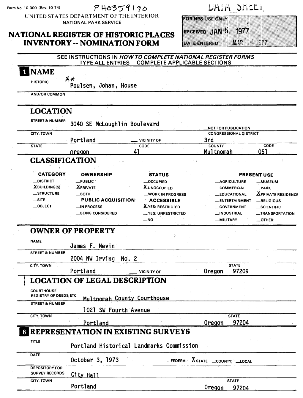 L'aift UNITED STATES DEPARTMENT of the INTERIOR NATIONAL PARK SERVICE NATIONAL REGISTER of HISTORIC PLACES INVENTORY - NOMINATION FORM