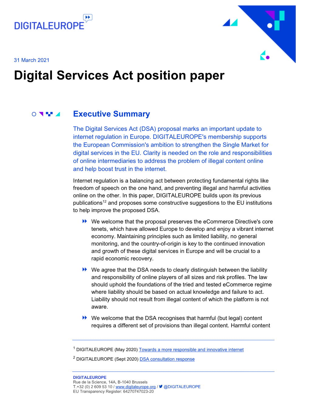 Digital Services Act Position Paper