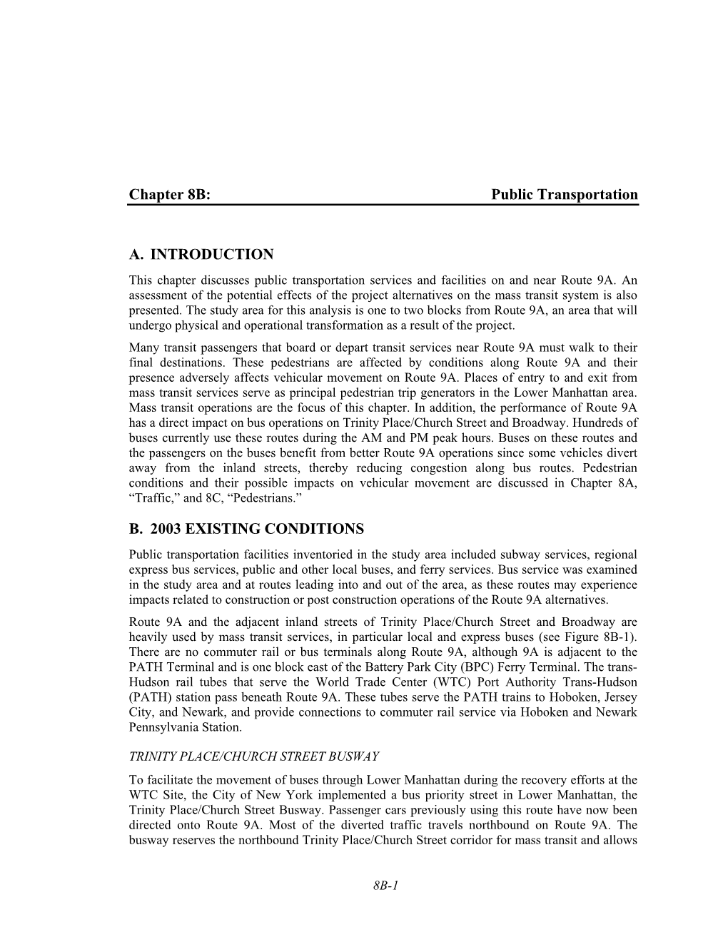 Chapter 8B: Public Transportation A. INTRODUCTION B. 2003 EXISTING