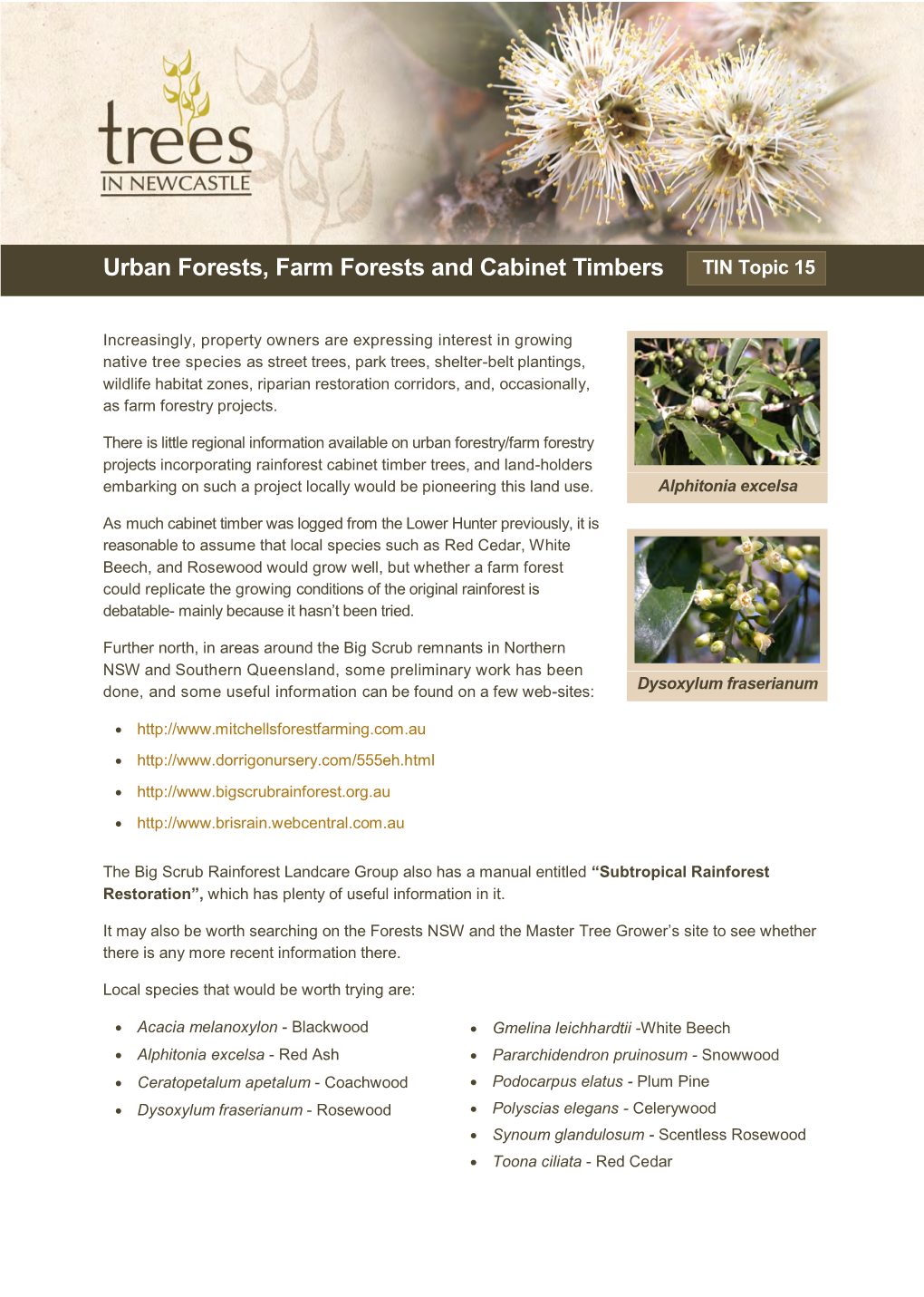 Urban Forests, Farm Forests and Cabinet Timbers TIN Topic 15