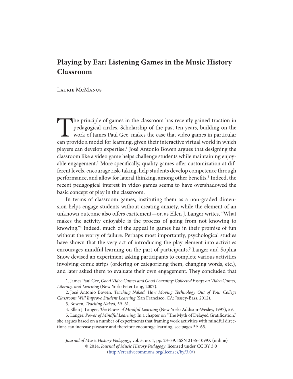 Playing by Ear: Listening Games in the Music History Classroom