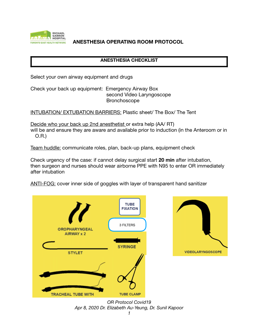 OR Protocol for COVID-19 Patients