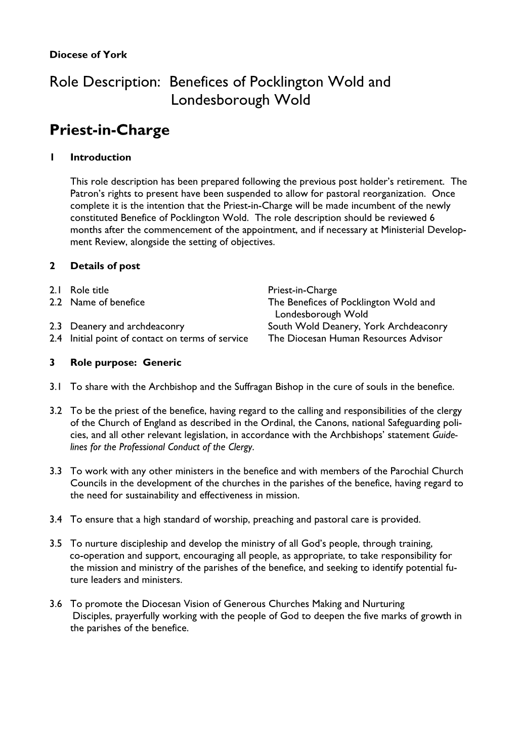 Benefices of Pocklington Wold and Londesborough Wold Priest-In