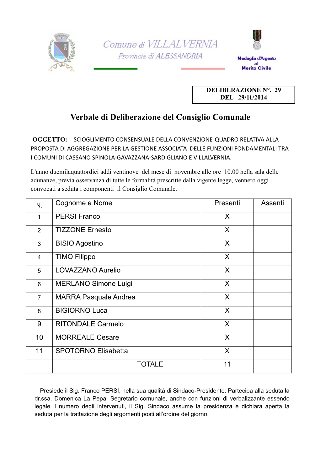 Verbale Di Deliberazione Del Consiglio Comunale