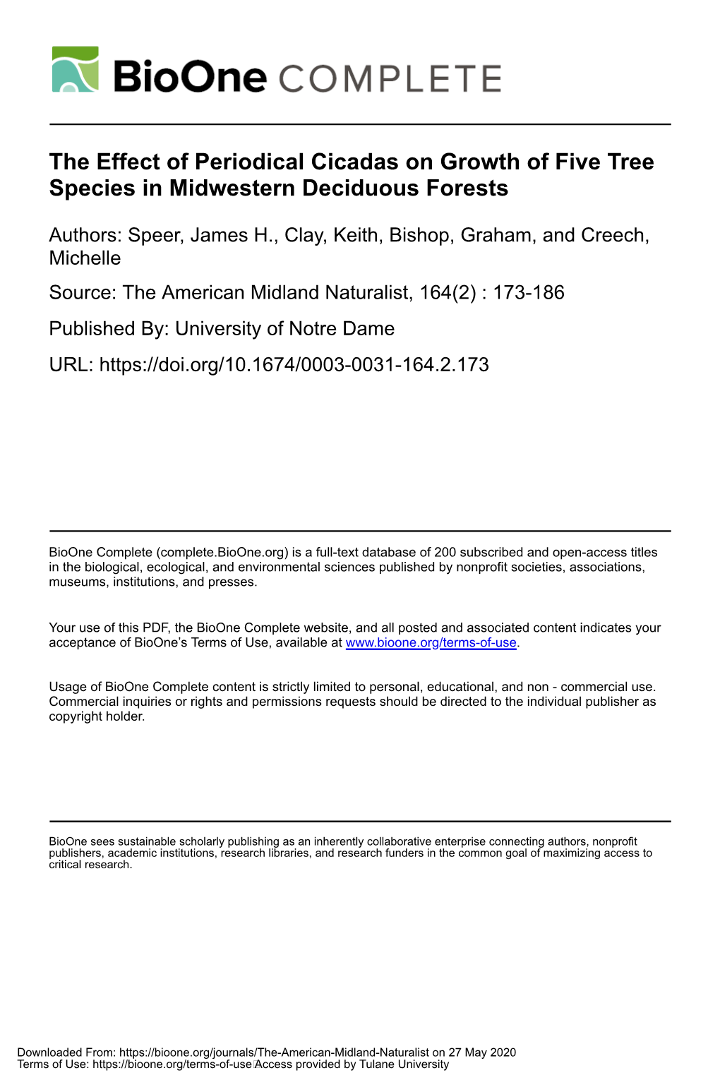 The Effect of Periodical Cicadas on Growth of Five Tree Species in Midwestern Deciduous Forests