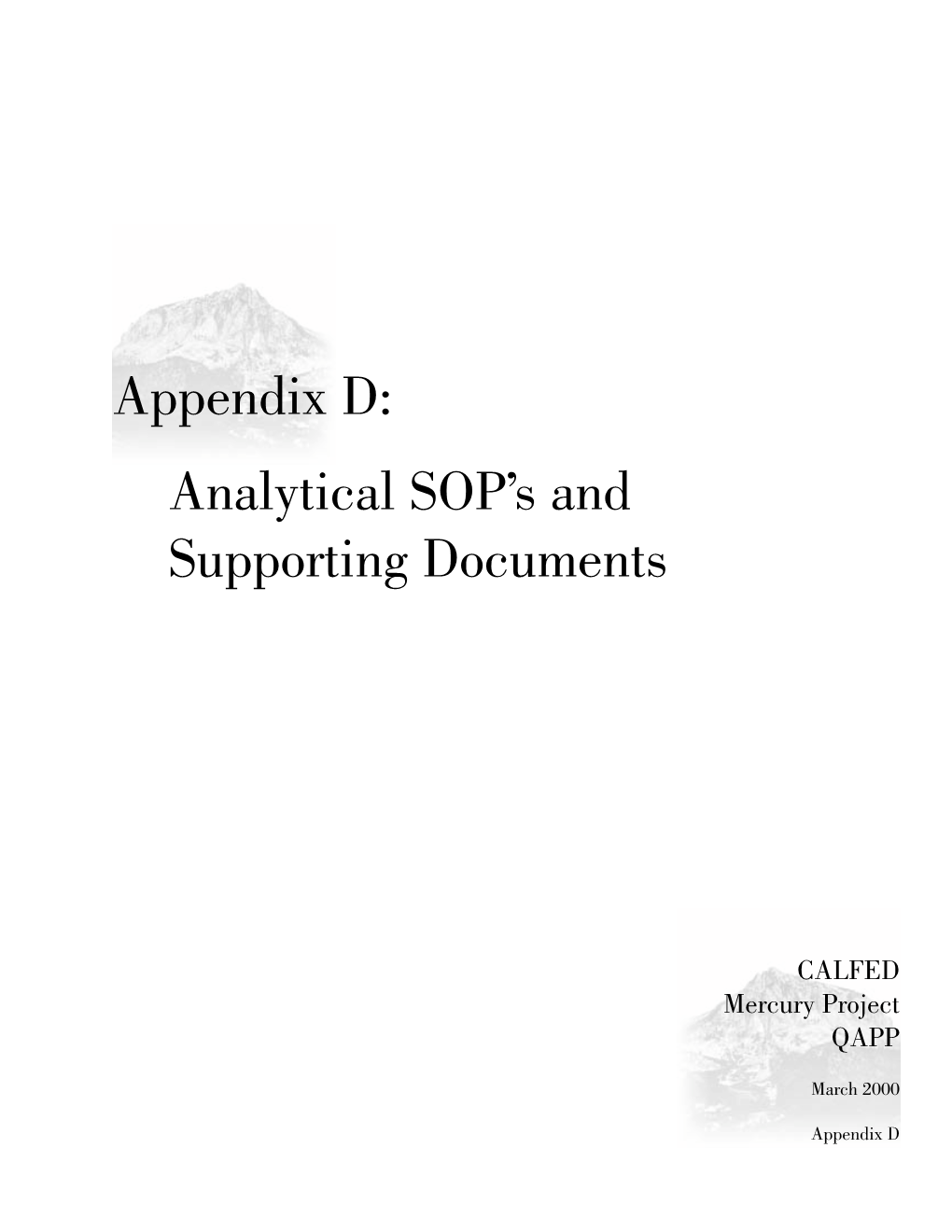 Appendix D: Analytical SOP's and Supporting Documents