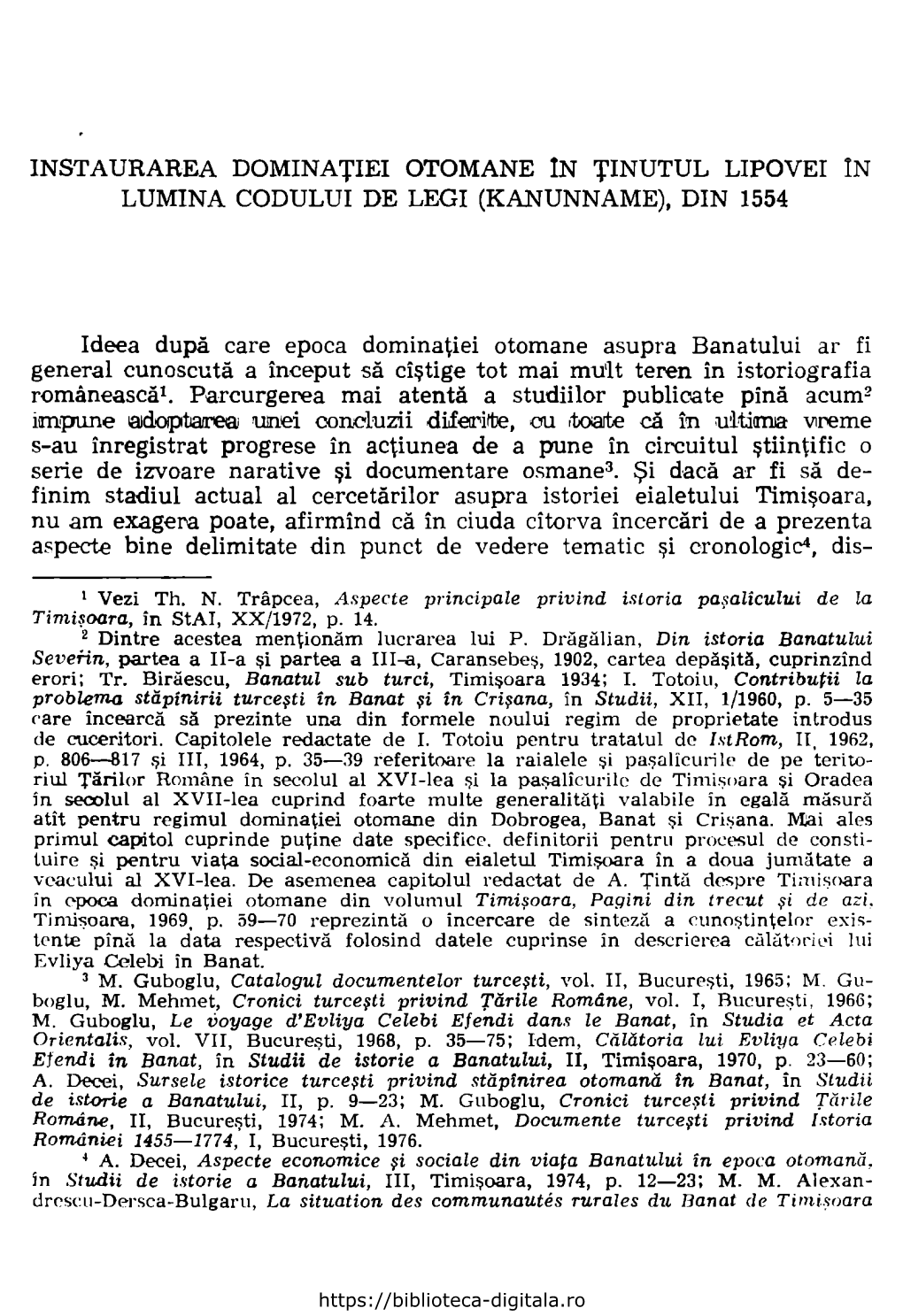 Instaurarea Dominaţiei Otomane !N Ţinutul Lipovei !N Lumina Codului De Legi (Kanunname), Din 1554