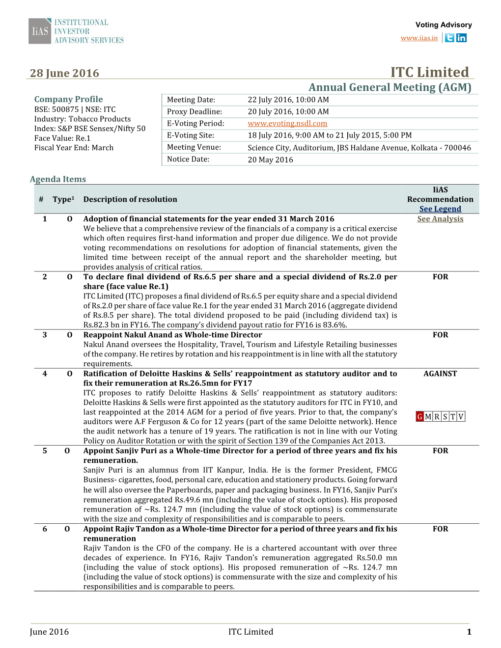 ITC Limited Annual General Meeting (AGM)