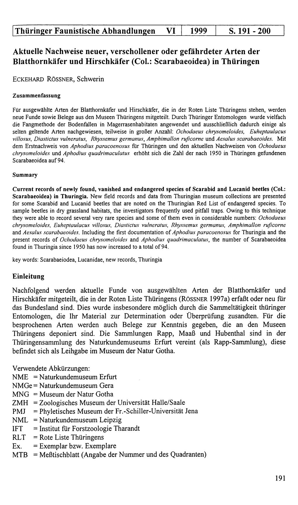 Thüringer Faunistische Abhandlungen VI 1999 S. 191 - 200