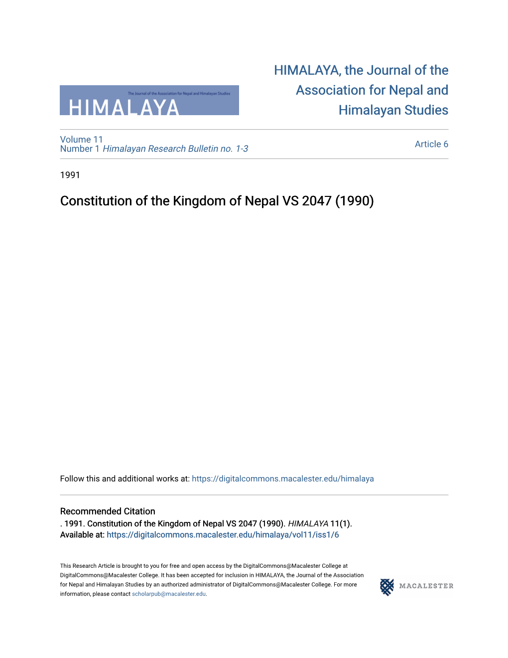 Constitution of the Kingdom of Nepal VS 2047 (1990)