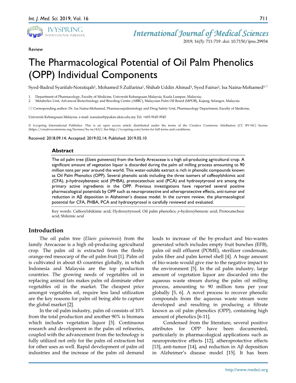 The Pharmacological Potential of Oil Palm Phenolics