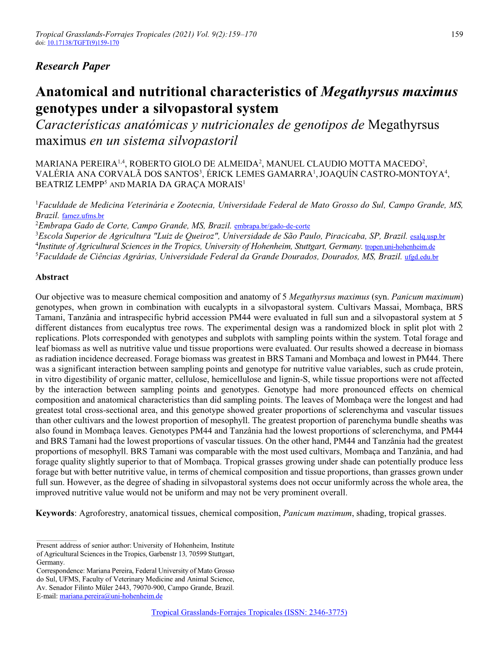 Anatomical and Nutritional Characteristics of Megathyrsus