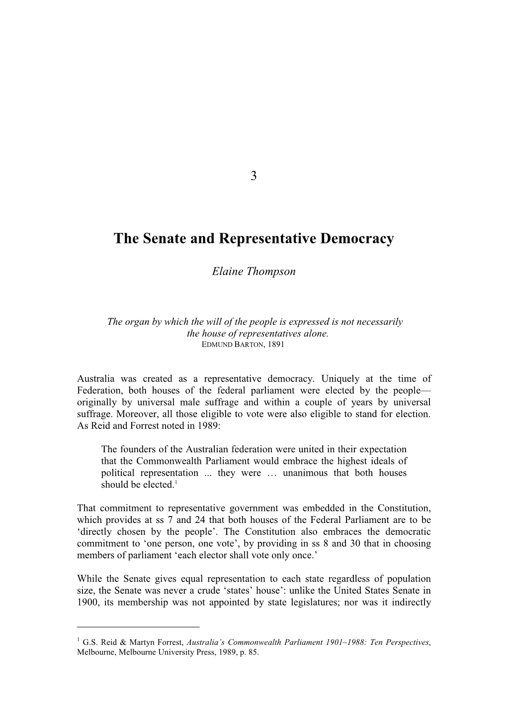 The Senate and Representative Democracy