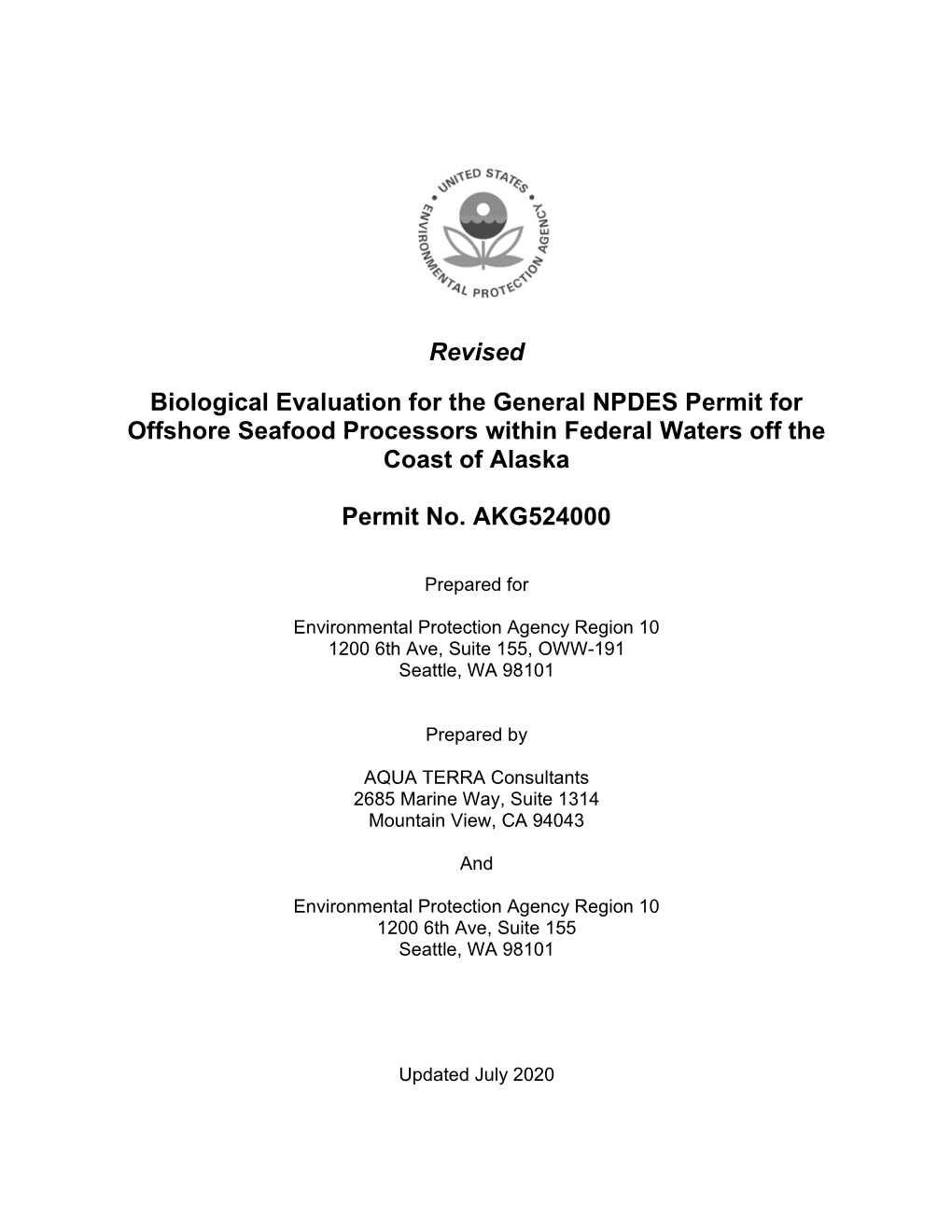 Revised Biological Evaluation for the General NPDES Permit for Offshore