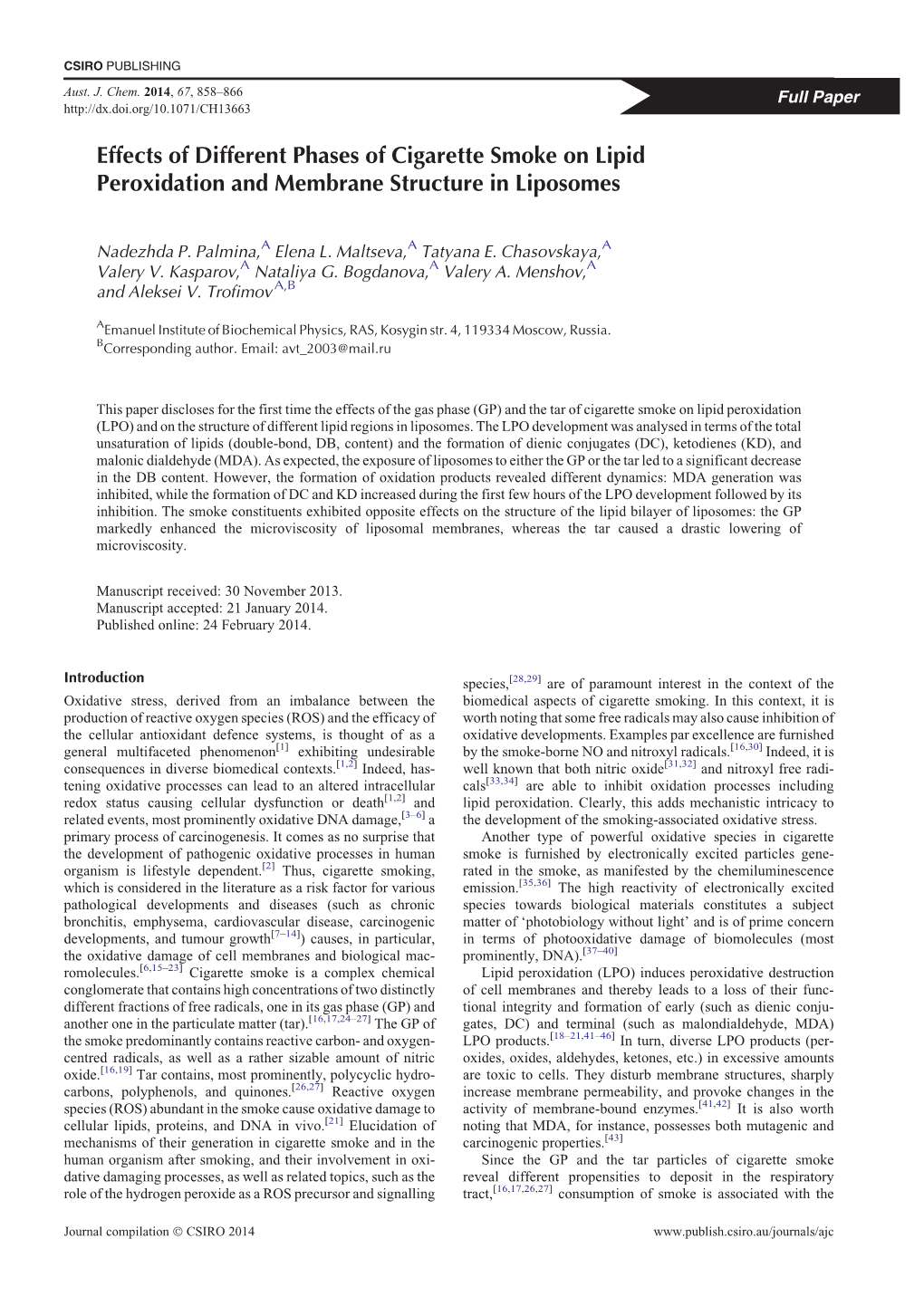 Effects of Different Phases of Cigarette Smoke on Lipid Peroxidation and Membrane Structure in Liposomes