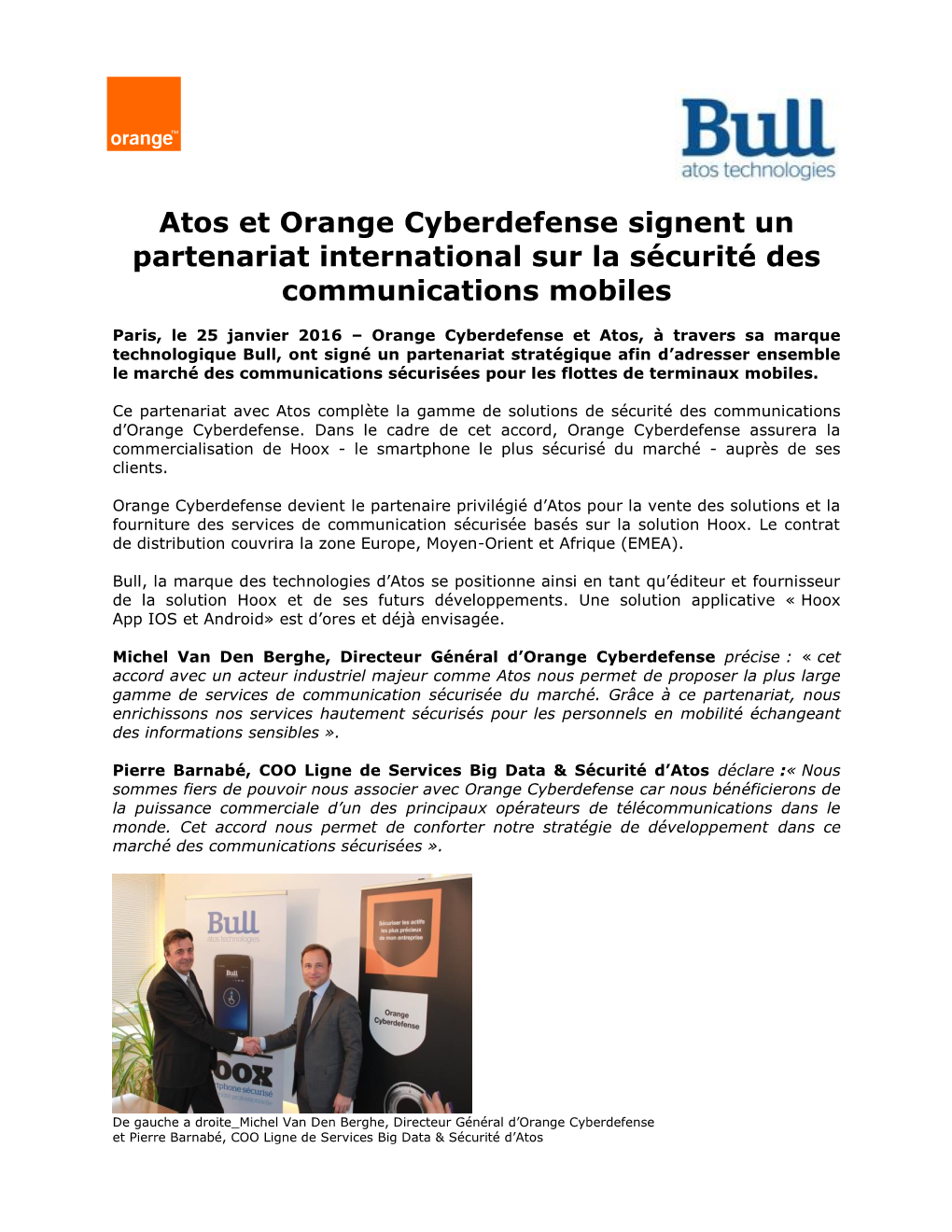 Atos Et Orange Cyberdefense Signent Un Partenariat International Sur La Sécurité Des Communications Mobiles