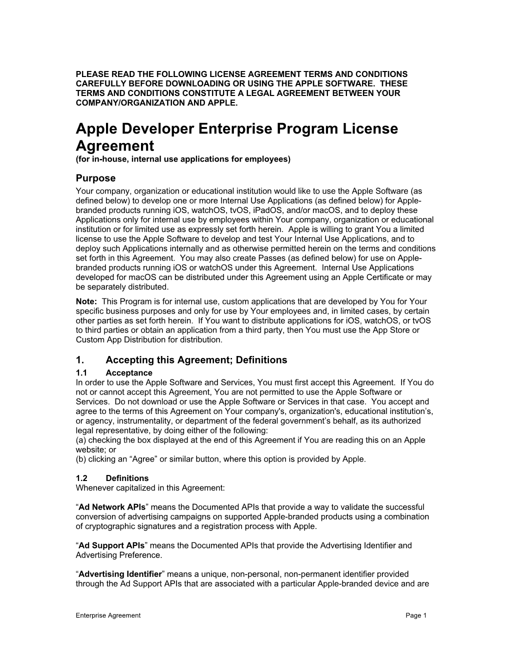 Apple Developer Enterprise Program License Agreement