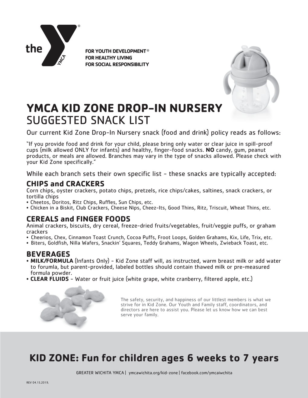 Ymca Kid Zone Drop-In Nursery Suggested Snack