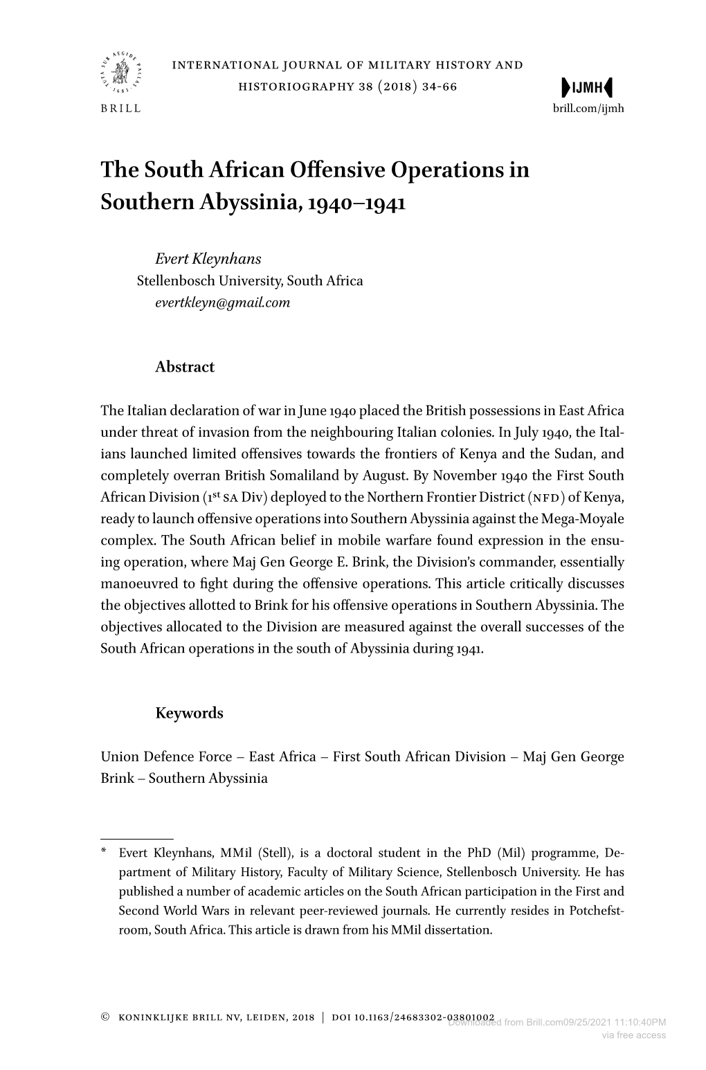 The South African Offensive Operations in Southern Abyssinia, 1940–1941