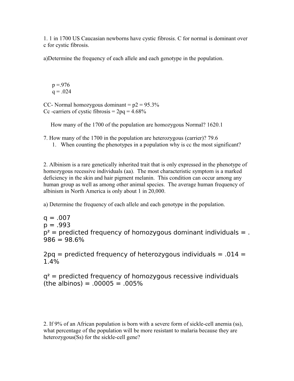 A)Determine the Frequency of Each Allele and Each Genotype in the Population