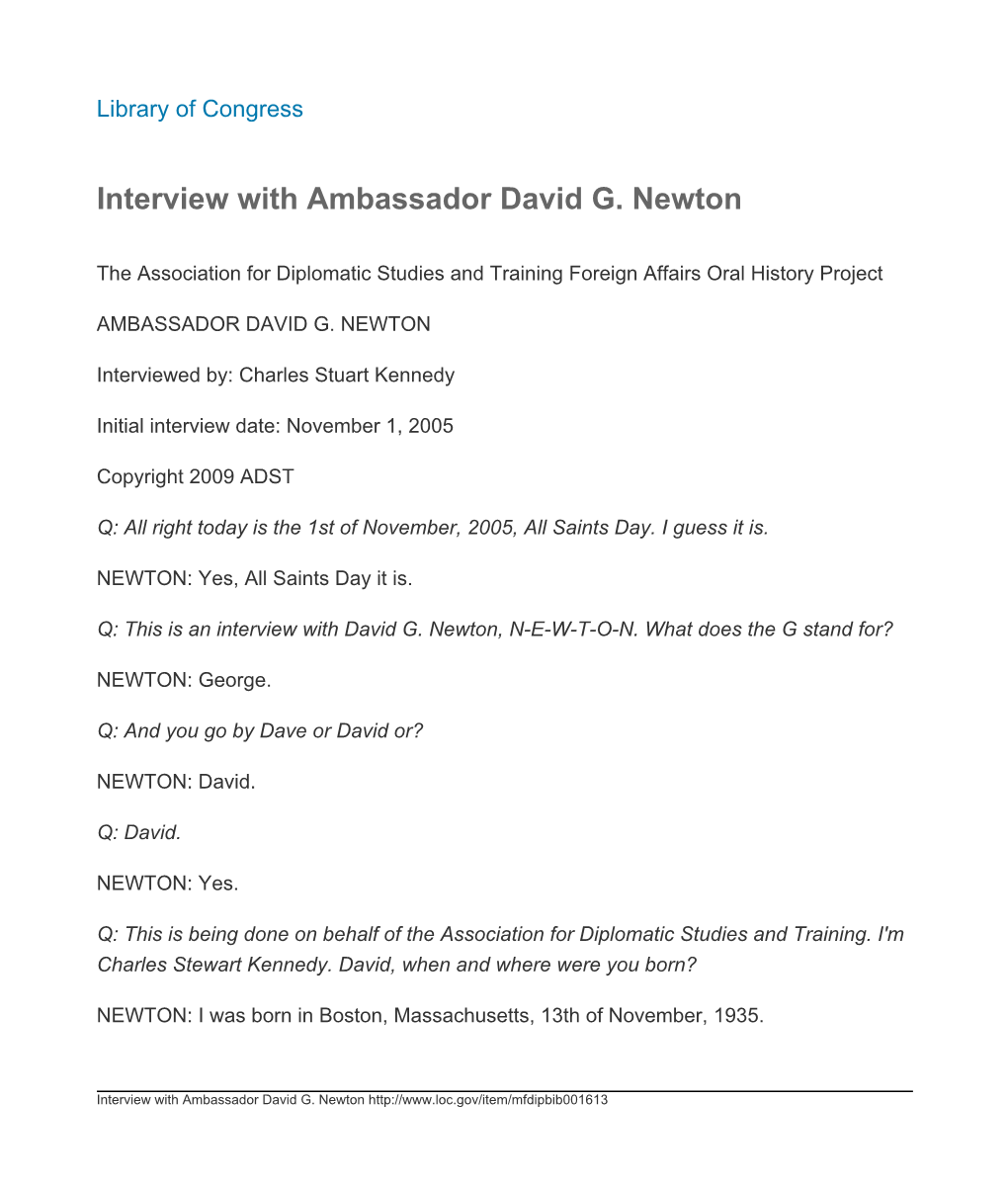 Interview with Ambassador David G. Newton