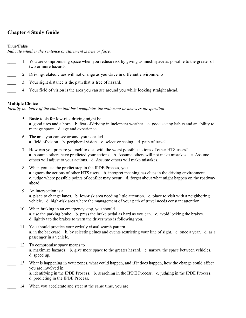 Chapter 4 Study Guide