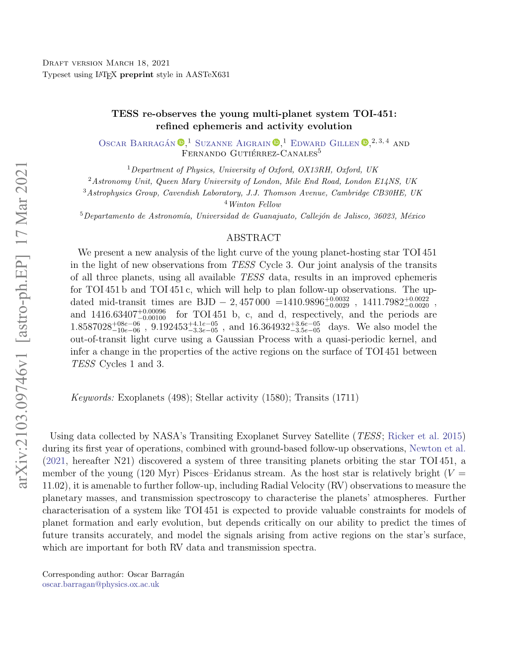 Arxiv:2103.09746V1 [Astro-Ph.EP] 17 Mar 2021