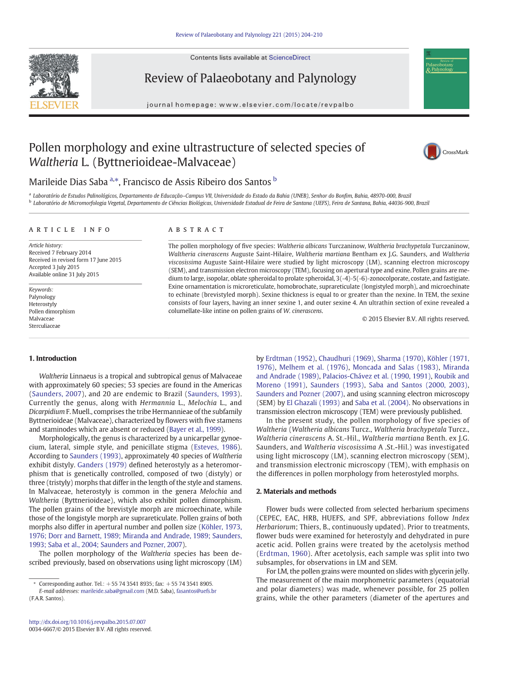 Pollen Morphology and Exine Ultrastructure of Selected Species of Waltheria L