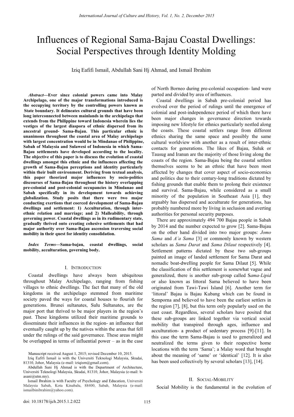 Influences of Regional Sama-Bajau Coastal Dwellings : Social Perspectives Through Identity Molding