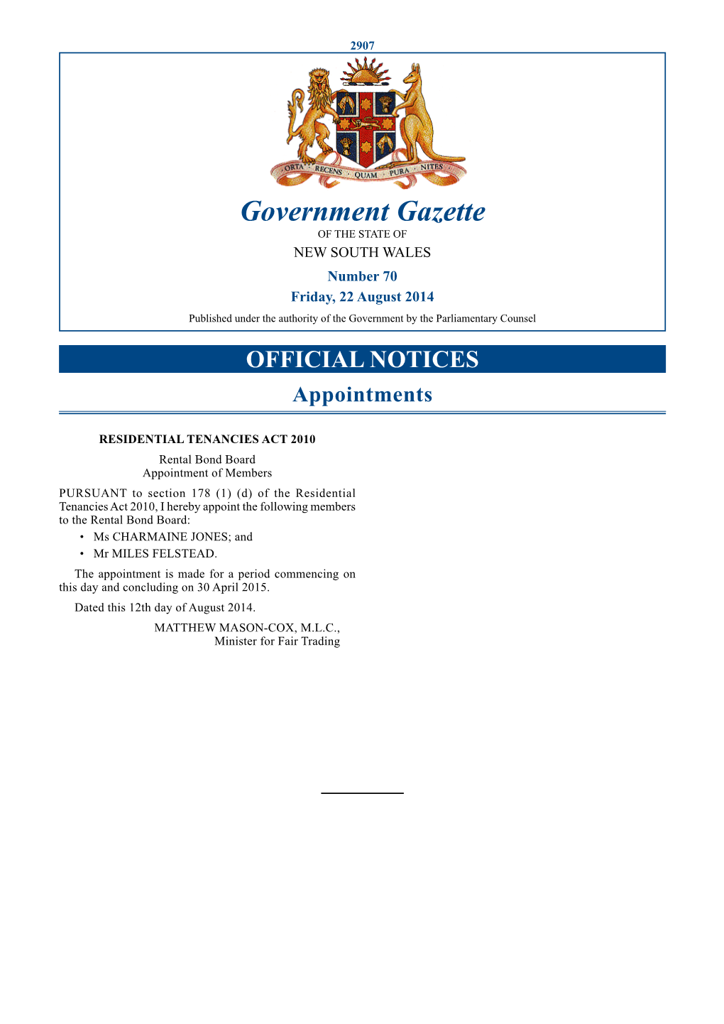 Government Gazette of 22 August 2014