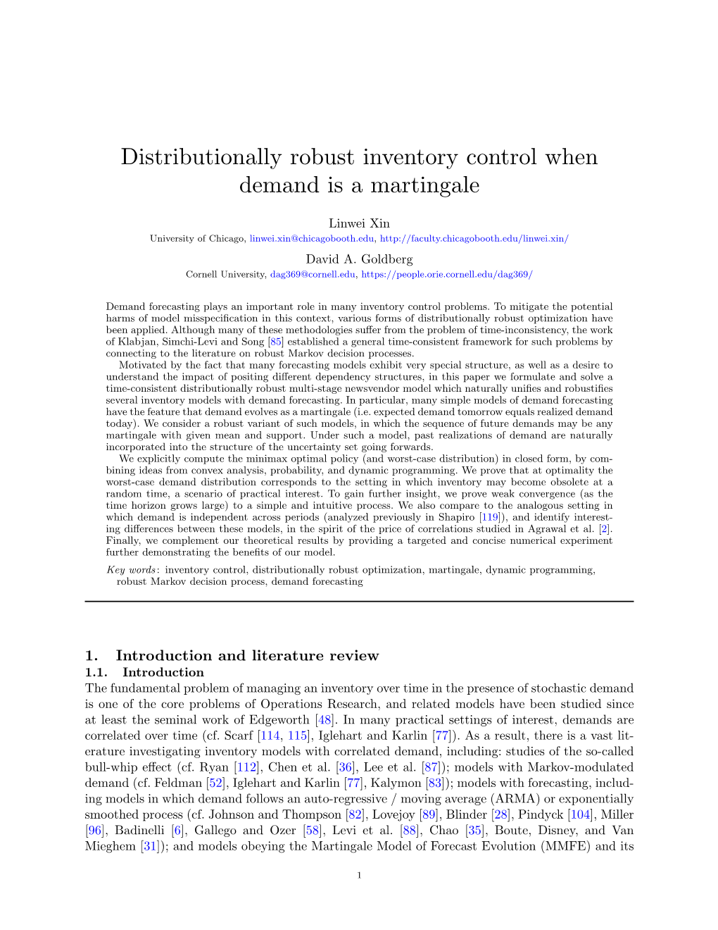 Distributionally Robust Inventory Control When Demand Is a Martingale