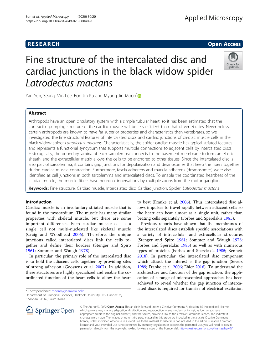 Fine Structure of the Intercalated Disc and Cardiac Junctions in the Black Widow Spider Latrodectus Mactans