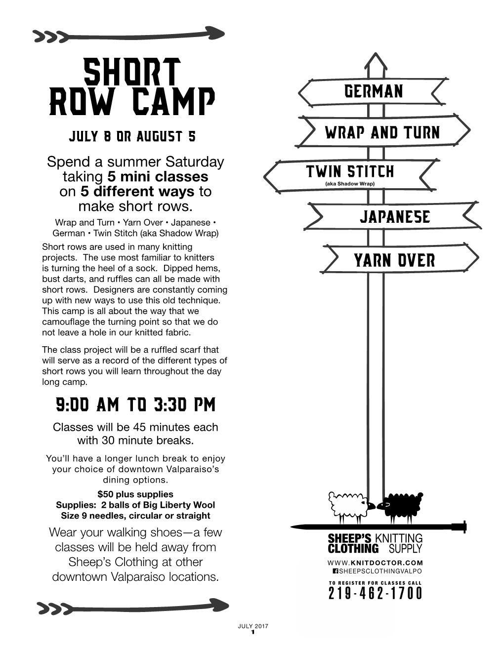 Short Row Camp German July 8 Or August 5 Wrap and Turn