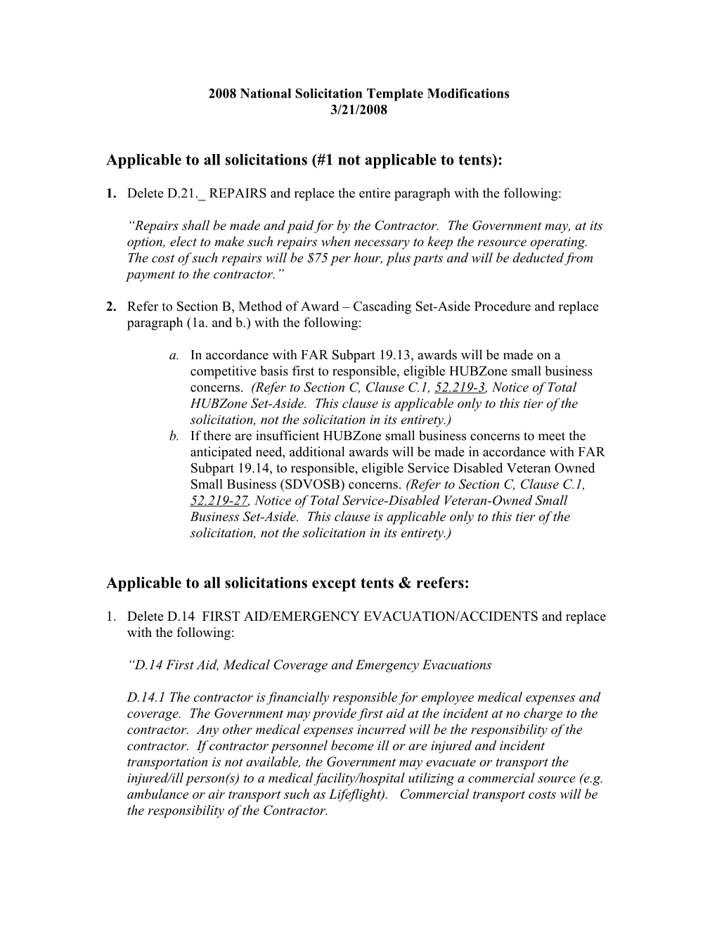 2008 National Solicitation Template Modifications