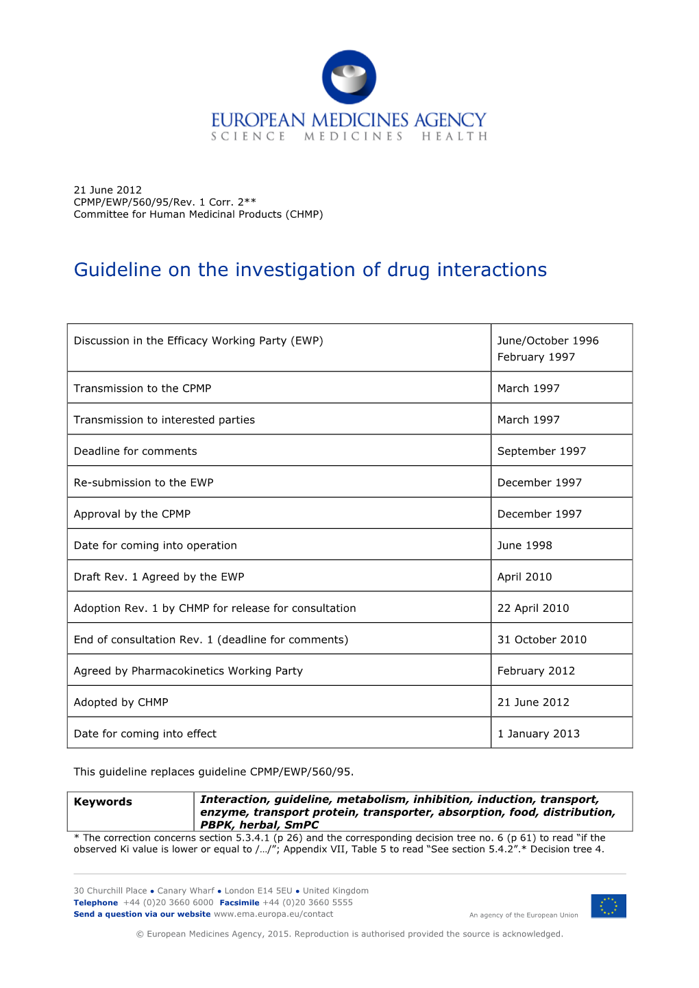 Guideline on the Investigation of Drug Interactions