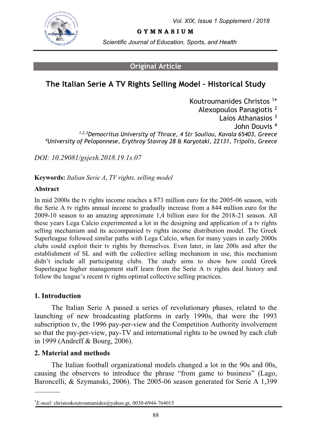 The Italian Serie a TV Rights Selling Model – Historical Study