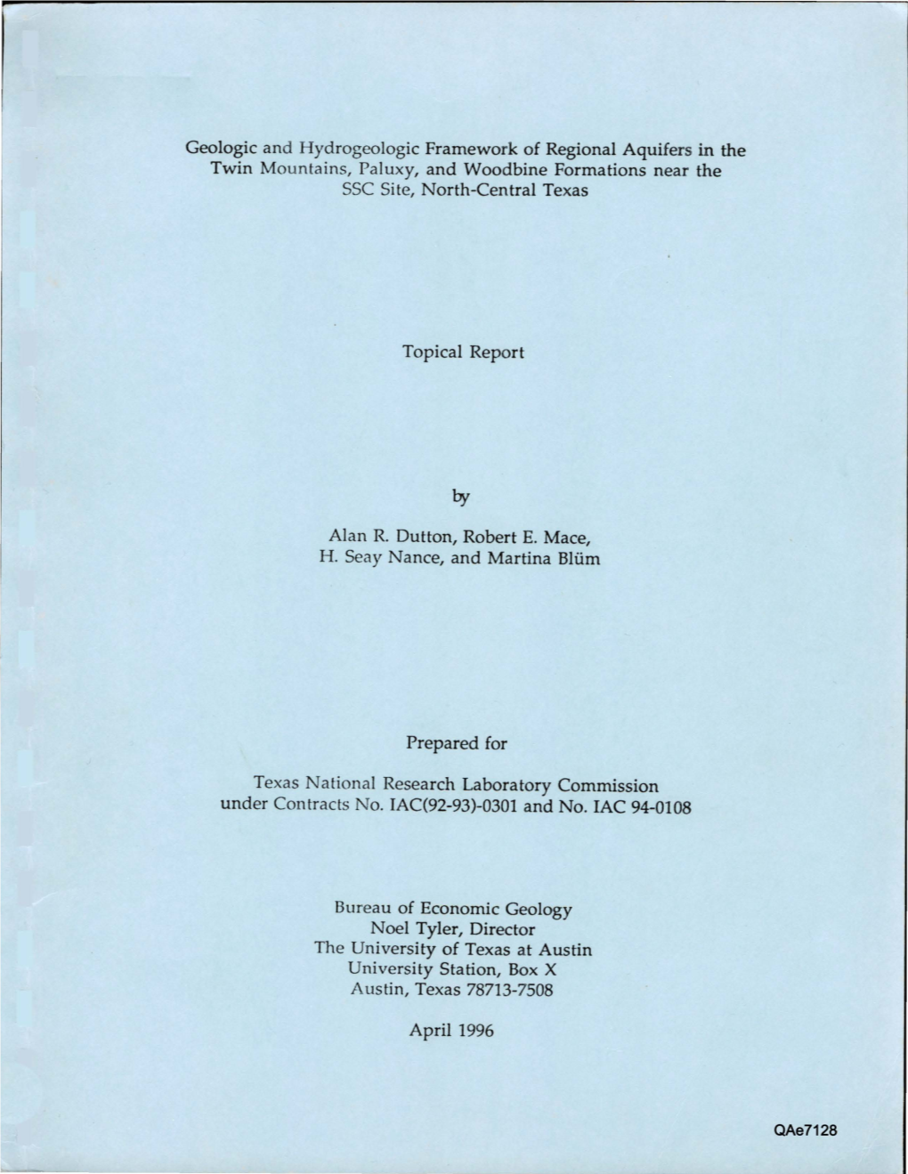 Geologic and Hydrogeologic Framework of Regional Aquifers in the Twin Mountains, Paluxy, and Woodbine Formations Near the SSC Site, North-Central Texas