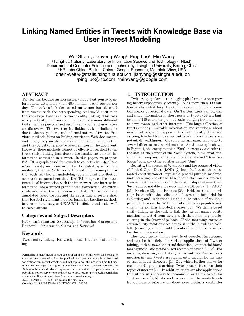 Linking Named Entities in Tweets with Knowledge Base Via User Interest Modeling