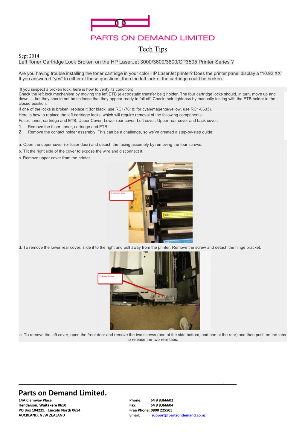 Left Toner Cartridge Lock Broken on the HP Laserjet 3000/3600/3800/CP3505 Printer Series ?