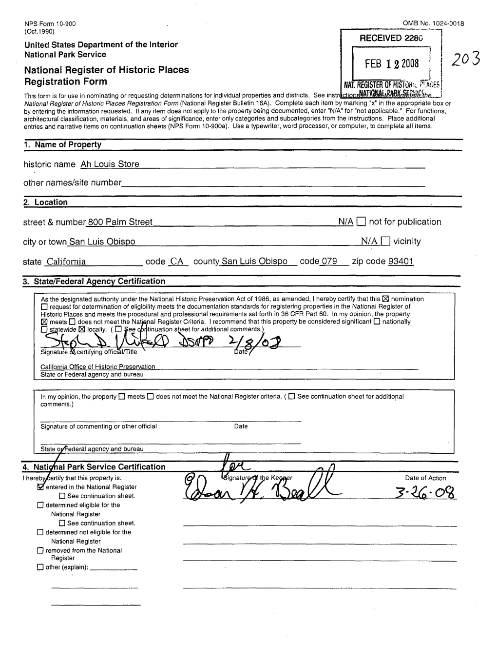 National Register of Historic Places Registration Form State California