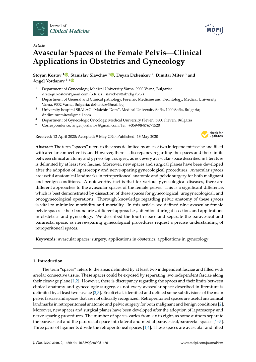 Avascular Spaces of the Female Pelvis—Clinical Applications in Obstetrics and Gynecology